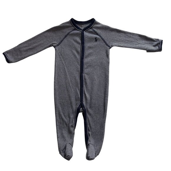 Ralph Lauren Baby  Navy/ White Striped Footed Coverall Pajamas Size 6M - Picture 1 of 9